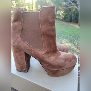 Brown Suede Platform Ankle Boots